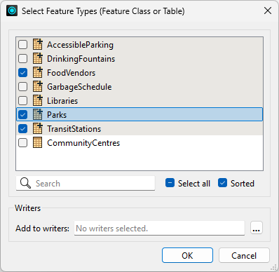 Selecting feature types